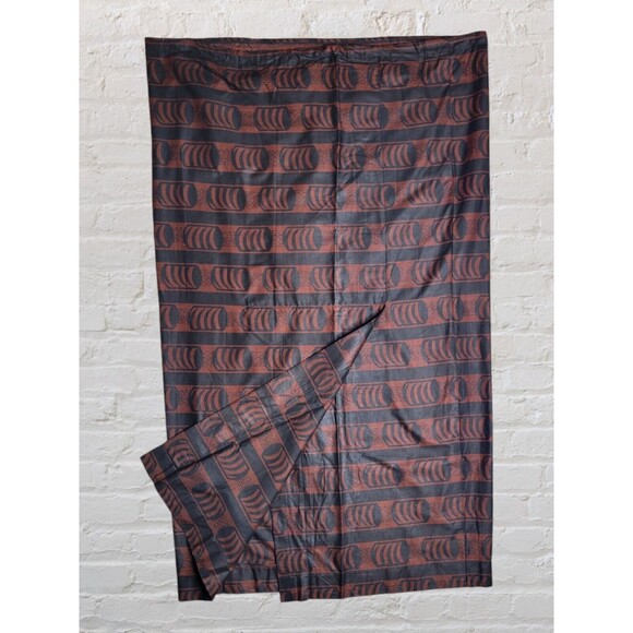 Vintage African Wax Maxi Skirt LG Brown Black Drawstring Side Slit Boho - Picture 1 of 8